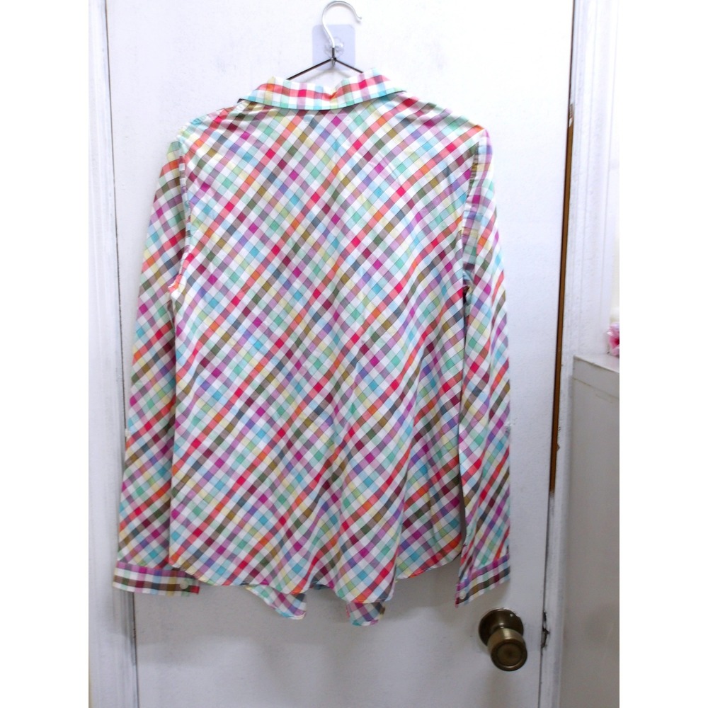 Lafayette 148 New York Womens Rainbow Plaid Shirt Top S / #26748 - Picture 3 of 5
